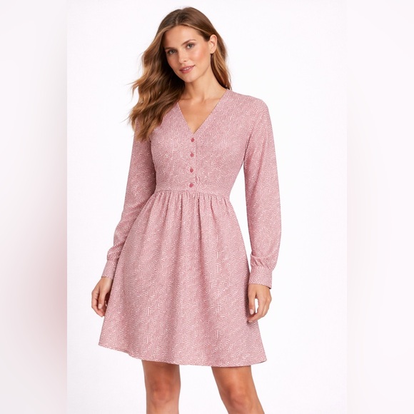Maison Jules Dresses & Skirts - Maison Jules Dusty Rose Long-Sleeve V-Neck Button Dress